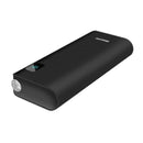 Batería portátil Philips modelo DLP10016B en color negro, con capacidad de 10,000 mAh, doble salida USB para carga simultánea, linterna LED integrada, ideal como batería recargable.