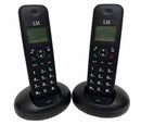 Set de 2 teléfonos inalámbricos LM-1702-1 negros con base de carga, representando telefonos de casa inalambricos con diseño moderno