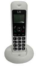 Detalle del teclado del teléfono inalambrico LM-521-2, destacando el control de volumen y la función de Bloqueo de teclado