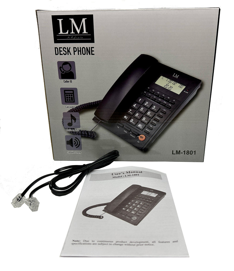 Teléfono Alámbrico LM modelo LM-1801 Negro Entrada para Auriculares