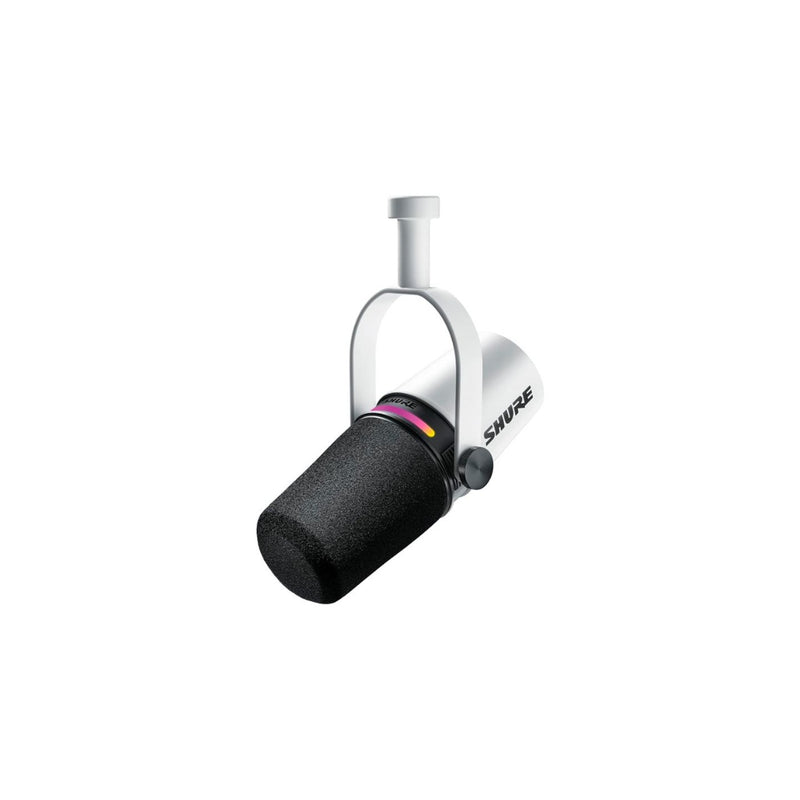 Micrófono Shure MV7+-W dinámico blanco con base para micrófono, ideal para streamers de audio profesional
