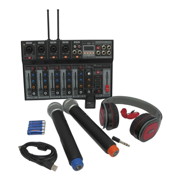 Kit STUDIO-7 KIT Soundtrack Mezcladora 7CH Audífonos 2 Micrófonos Inalámbricos
