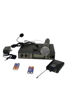 Micrófono inalámbrico con pilas, caja inalámbrica, micrófono de diadema y solapa