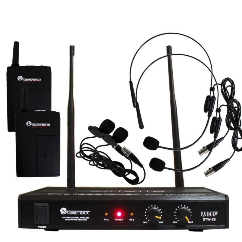 Micrófonos inalámbricos SOUNDTRACK STW-28HLL Diadema y Solapa UHF Frecuencias Fijas