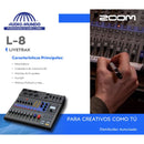 Mezcladora ZOOM L-8 Pasiva 8 Canales USB Podcast Efectos