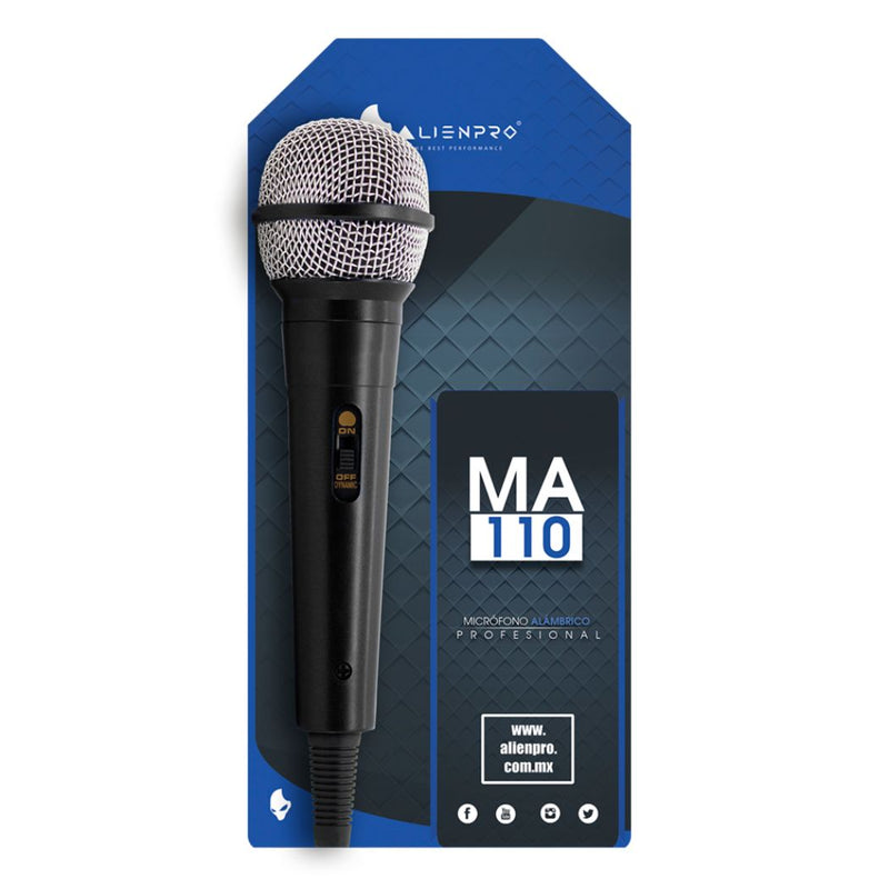 Micrófono Alámbrico ALIEN PRO MA-110 Negro/Dinámico/Unidireccional