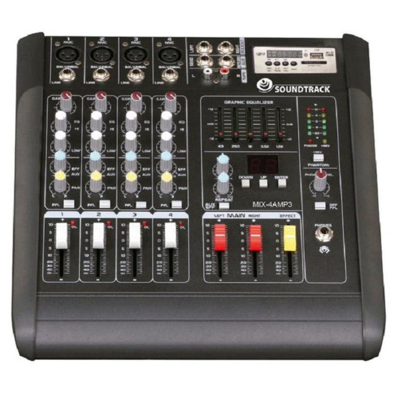 Mezcladora Amplificada Soundtrack MIX4AMP3 4 Canales USB