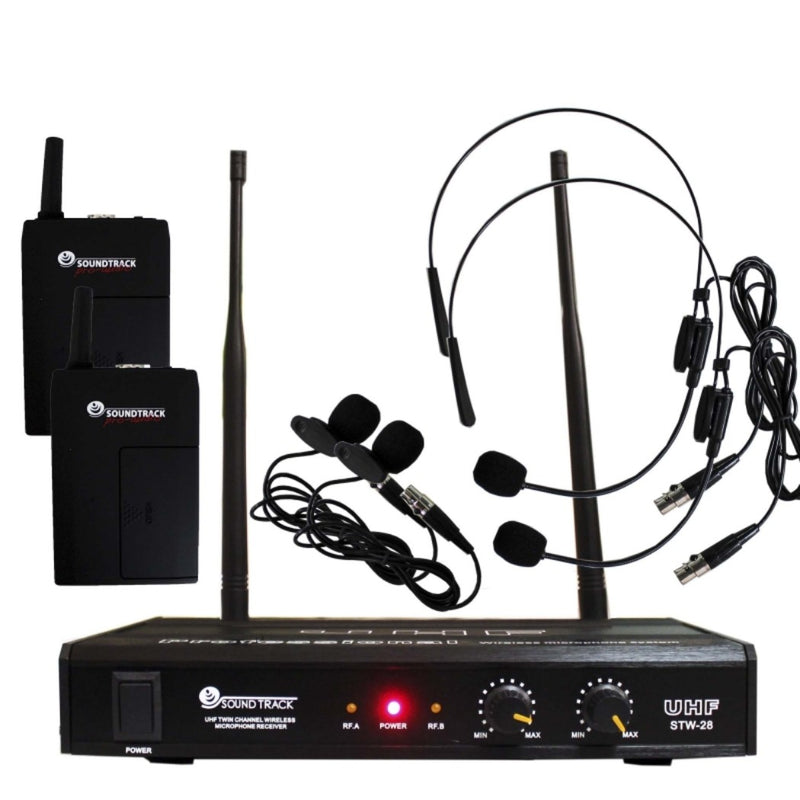 Micrófonos inalámbricos SOUNDTRACK STW-28HLL Diadema y Solapa/UHF/Frecuencias Fijas