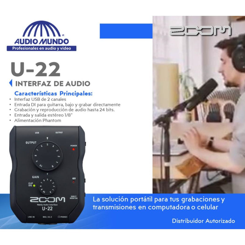 Interfaz ZOOM U-22 USB Estéreo XLR TRS para Mac Hi-Z