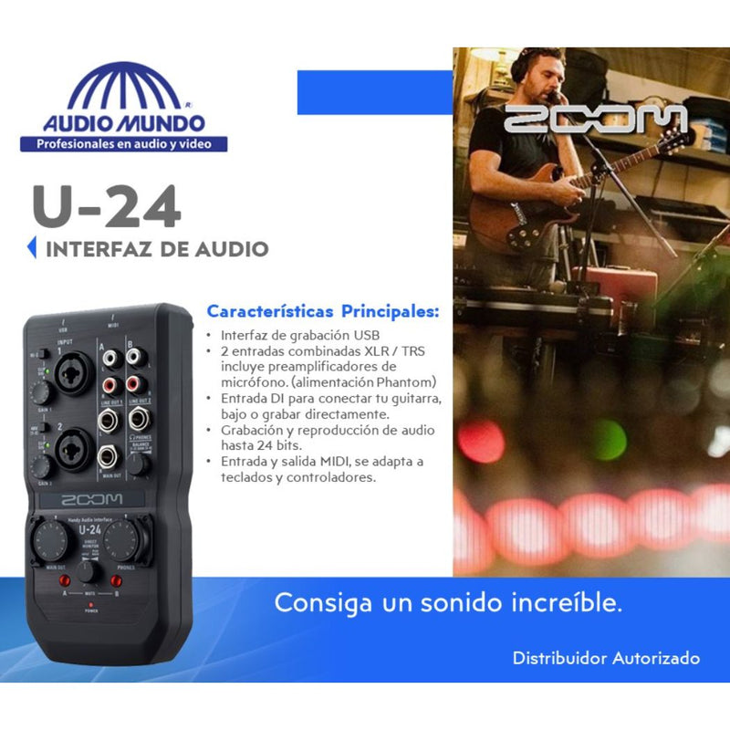 Interfaz ZOOM U-24 USB/Estéreo/XLR/TRS/Para Mac/Hi-Z